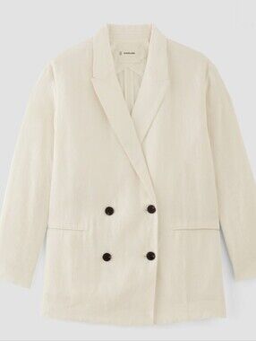 Everlane Cream Double-Breasted Linen-Blend Blazer with Dark Buttons